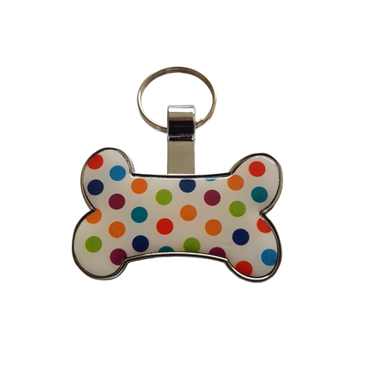 27mm Engraved Polka Dot Bone Design Dog Tag / ID Disc
