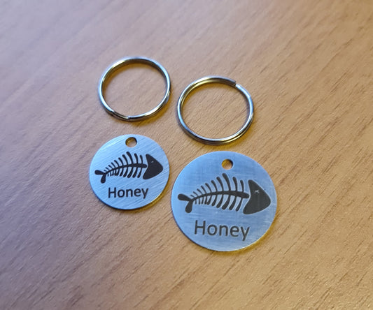 20mm Engraved Stainless Steel "Fish Bones" Pet ID Tag / ID Disc