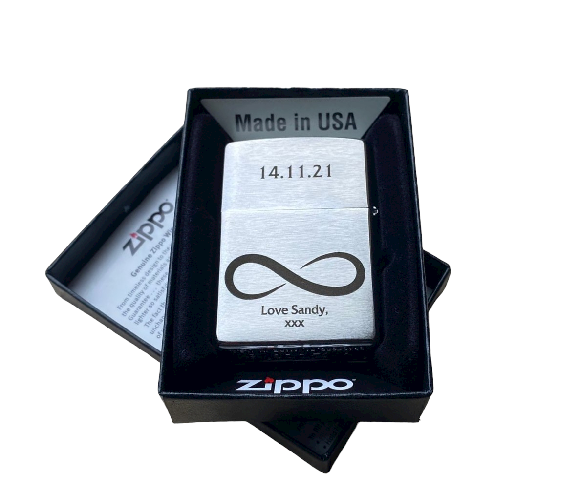 Personalised Engraved Zippo 200 Lighter - Brushed Chrome