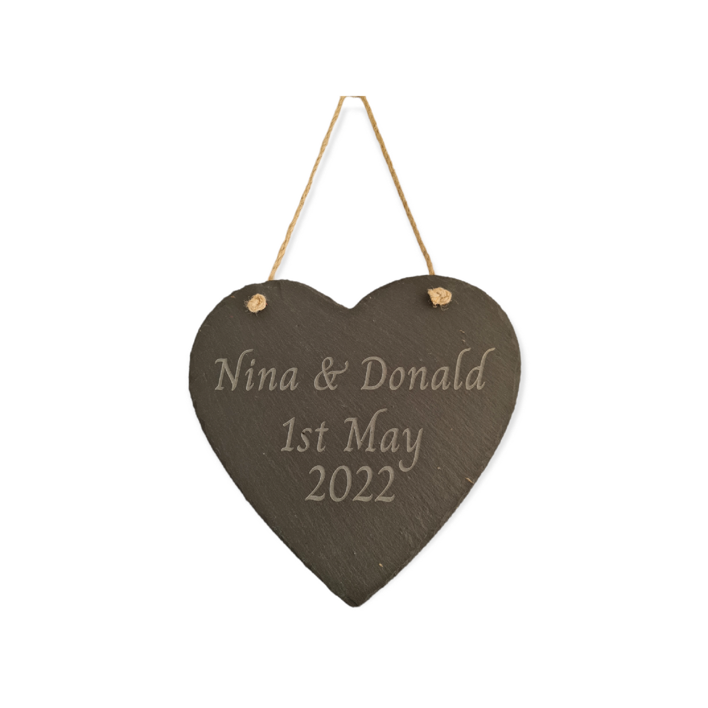 Personalised Engraved Natural Slate Hanging Love Heart