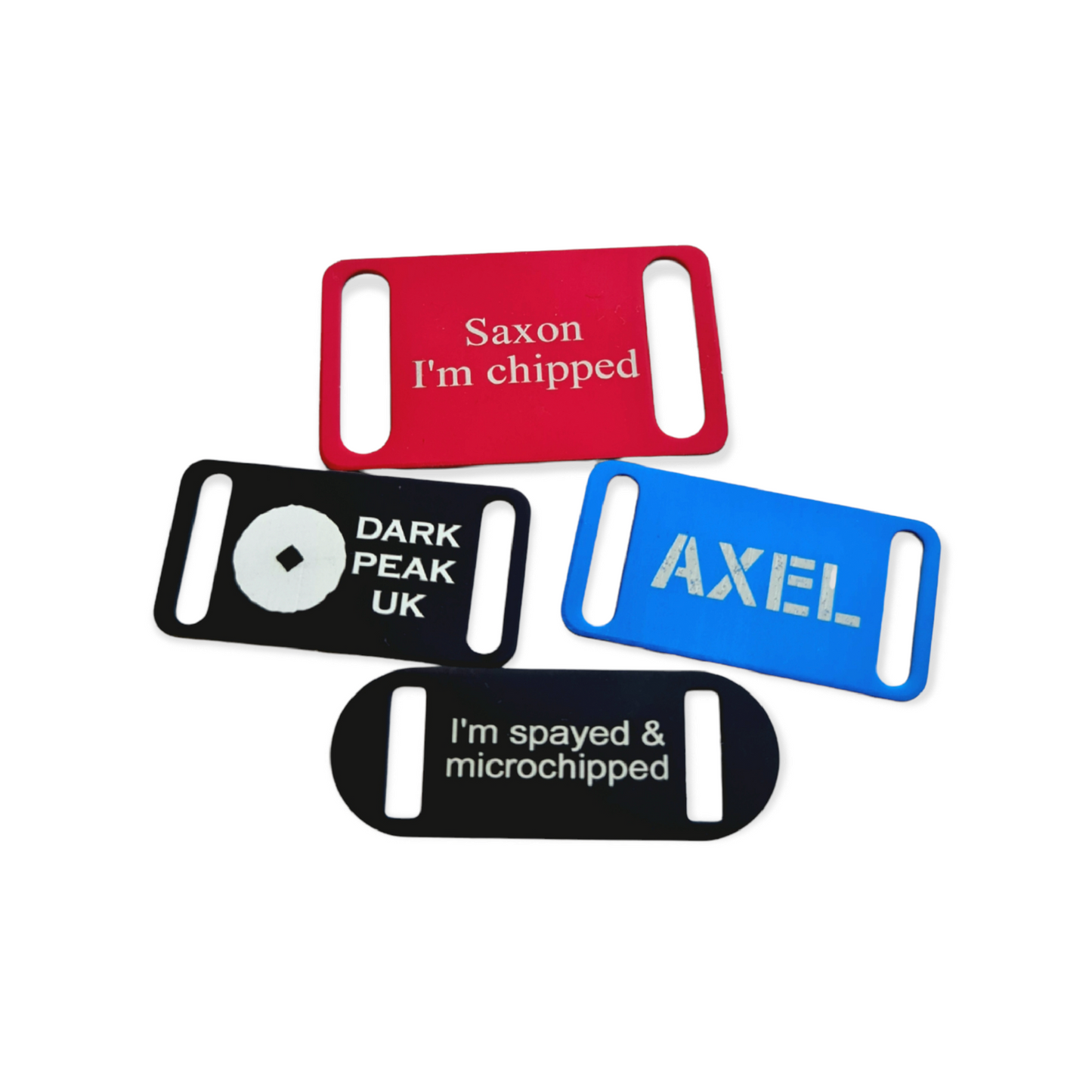 Engraved Anodised Slide On Collar Tag - MEDIUM - to fit 19mm (3/4") wide collars - FOUR Colour Options