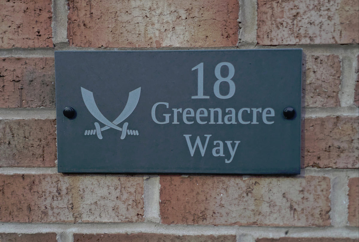 "Bradwell" Natural Slate House Sign, Custom Engraved 12" x 6" (30cm x 15cm)