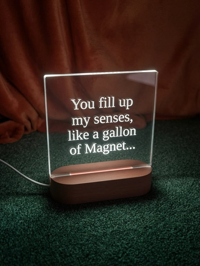 6" x 6" Square Personalised LED Light, USB Powered With Wooden Base