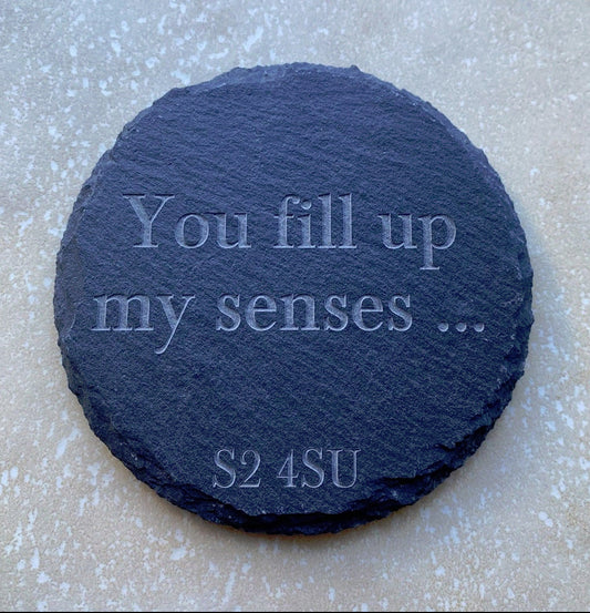 Personalised Engraved Natural Slate Coaster / Drinks Mat - Round