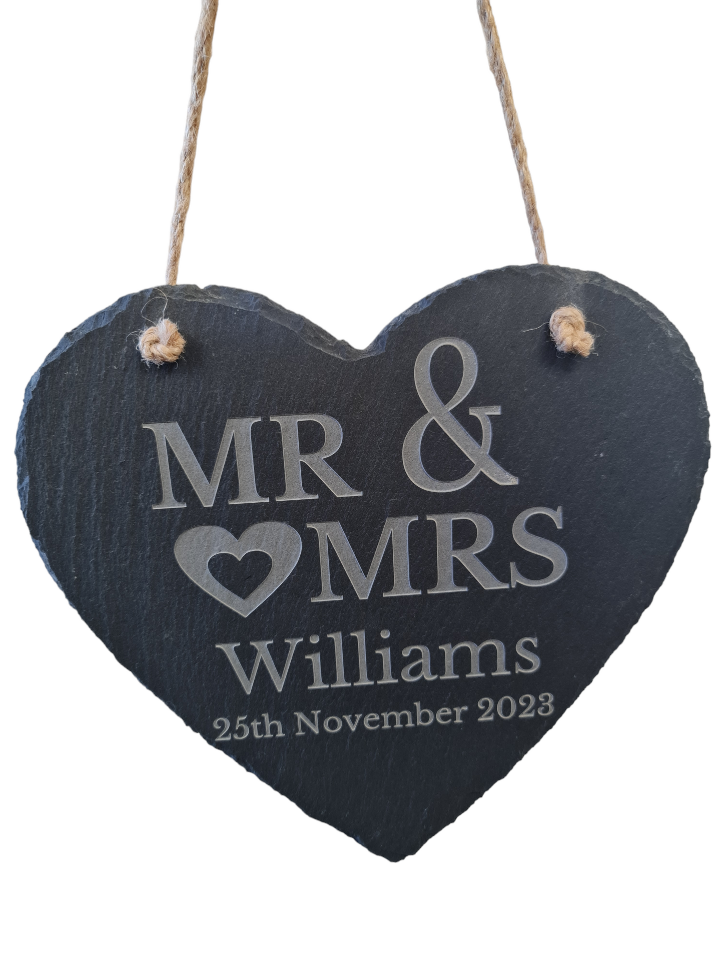 Personalised Engraved Natural Slate Hanging Love Heart