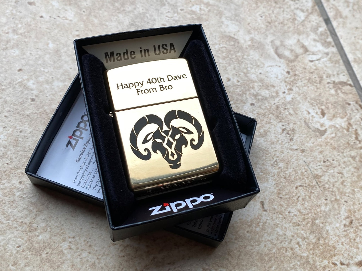 Personalised Engraved Zippo 254B Lighter - Polished Brass