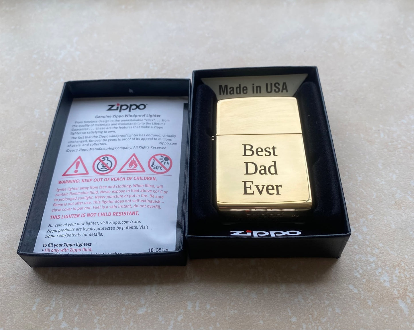 Personalised Engraved Zippo 254B Lighter - Polished Brass