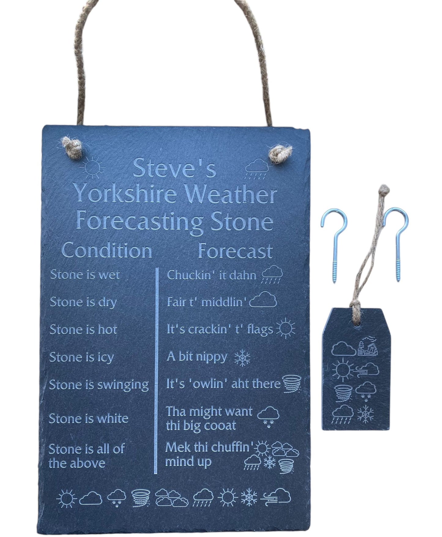 Reyt Good Engraved Yorkshire Weather Forecasting Slate. MADE IN YORKSHIRE