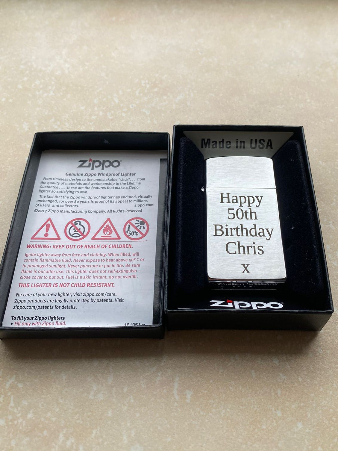Personalised Engraved Zippo 1654B Slim Lighter - Satin Silver