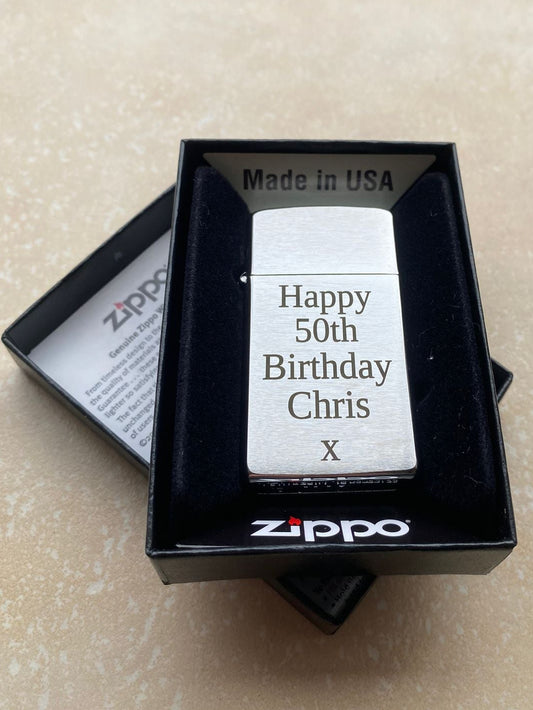 Personalised Engraved Zippo 1654B Slim Lighter - Satin Silver