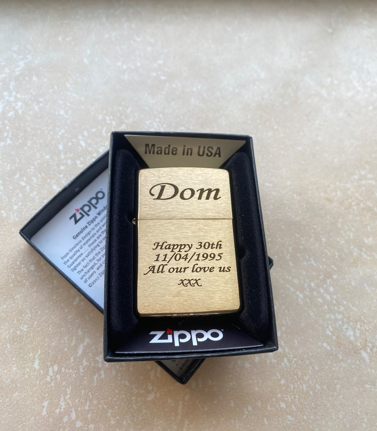 Personalised Engraved Zippo 204B Lighter - Brushed Brass