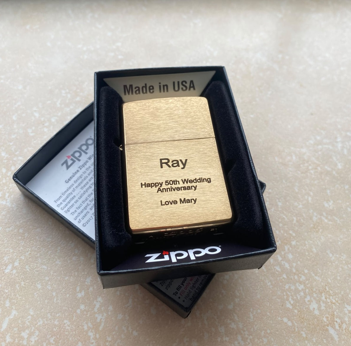 Personalised Engraved Zippo 204B Lighter - Brushed Brass