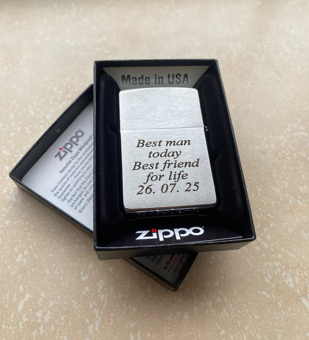 Personalised Engraved Zippo 200 Lighter - Brushed Chrome