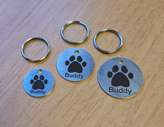 20mm Engraved Stainless Steel "Dog Pawprint" Pet ID Tag / ID Disc