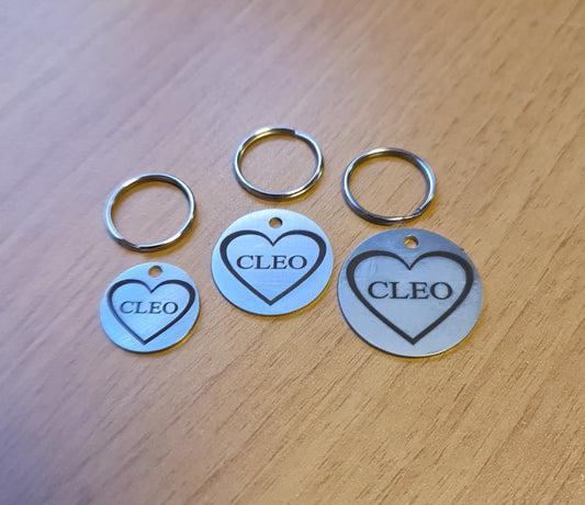 30mm Engraved Stainless Steel "Heart" Pet ID Tag / ID Disc