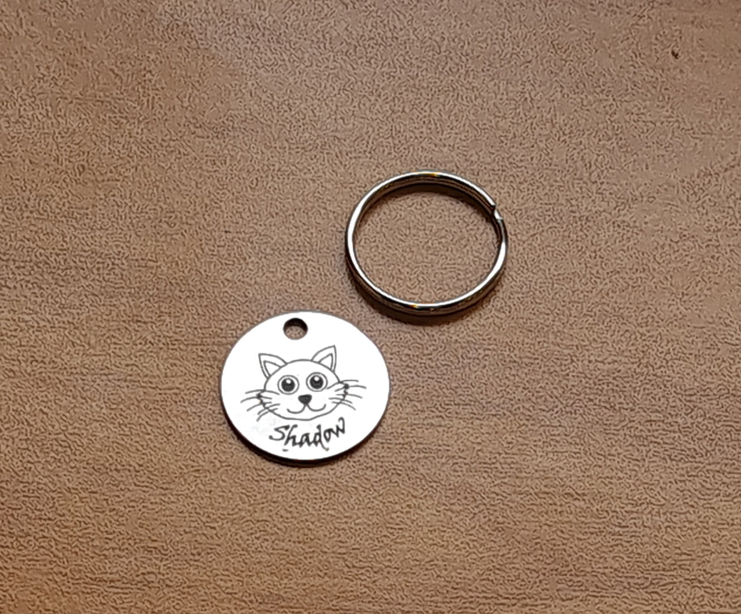 20mm Engraved Stainless Steel "Cat Face" Pet ID Tag / ID Disc
