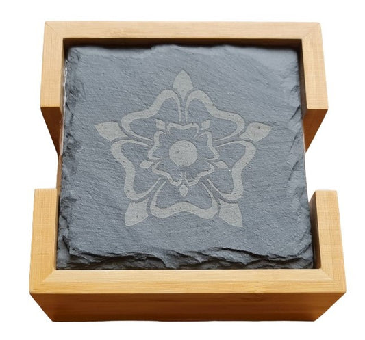 Personalised Engraved Natural Slate Coasters / Drinks Mats - Set of 6 In A Bamboo Storage Box