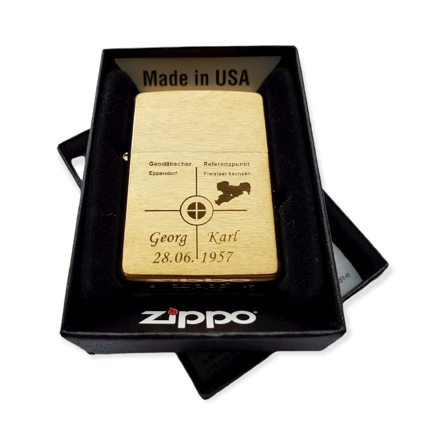 Personalised Engraved Zippo 204B Lighter - Brushed Brass